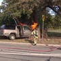 At least 1 injured after car strikes telephone pole, catches fire in south Abilene