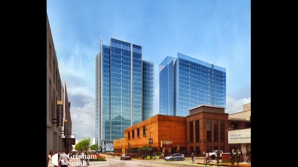 Amazon Nashville hub Two towers, one 20 stories high with retail