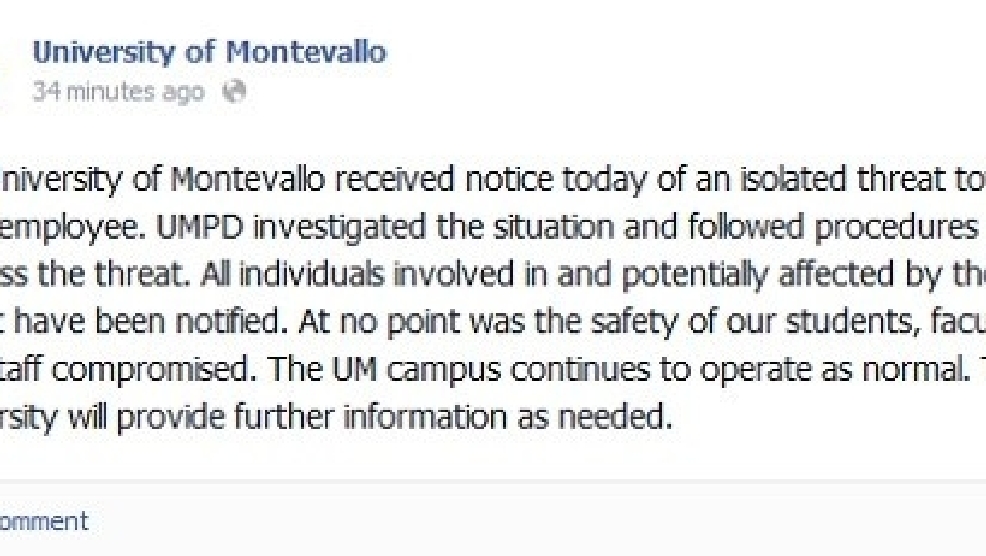 University Of Montevallo Isolated Threat Made Towards School 